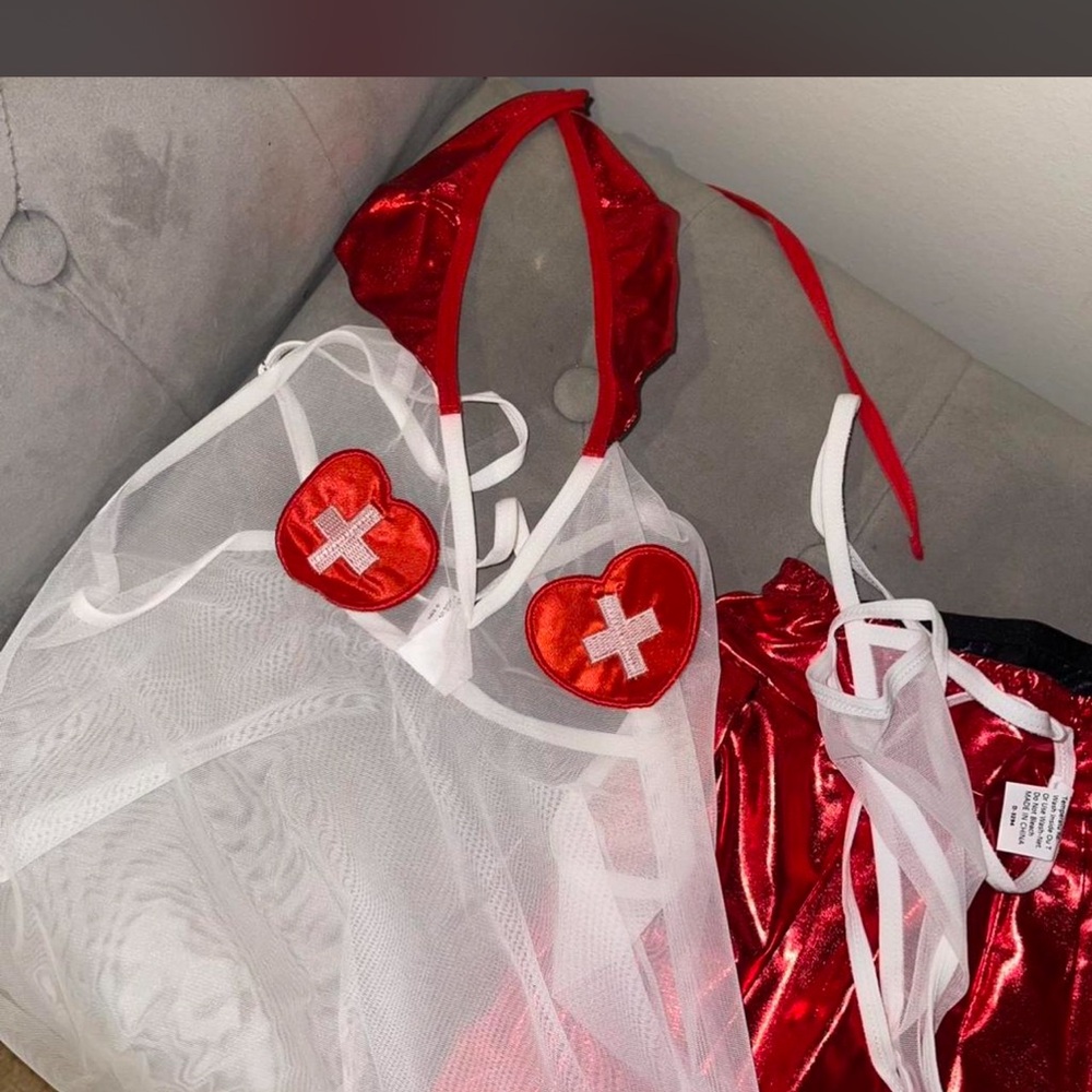 SHEIN Red and White Sheer Nurse Chemise Costume